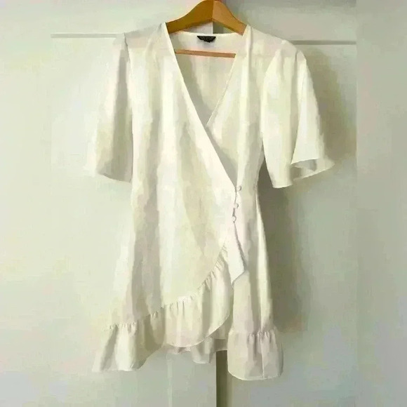 TOPSHOP White Ruffled Wrap Mini Dress | size 2 - Picture 1 of 12
